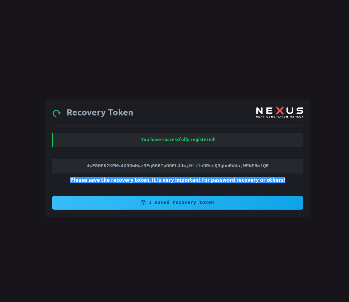 Securing a NEXUS Market account with 2FA and a recovery token